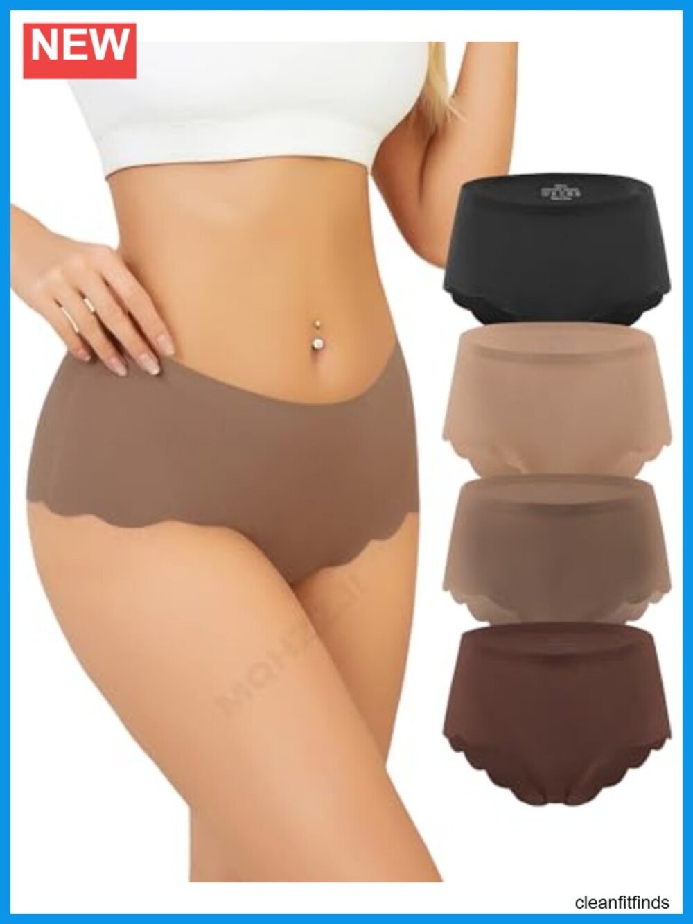 Seamless High Waisted Bikini Panties No Show Cheeky Ribbed Breathable